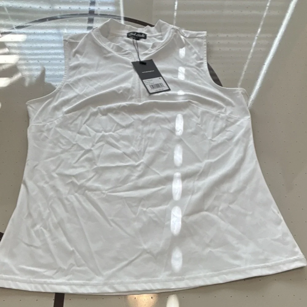 Bad Birdie Blade SL Brilliant White Sleeveless Women's Golf Polo Shirt L 1/4 Zip - Picture 1 of 7
